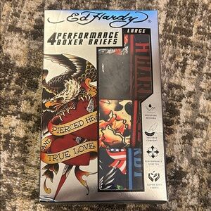 New Ed Hardy Men's Boxer Briefs - Black and Red. Size Large